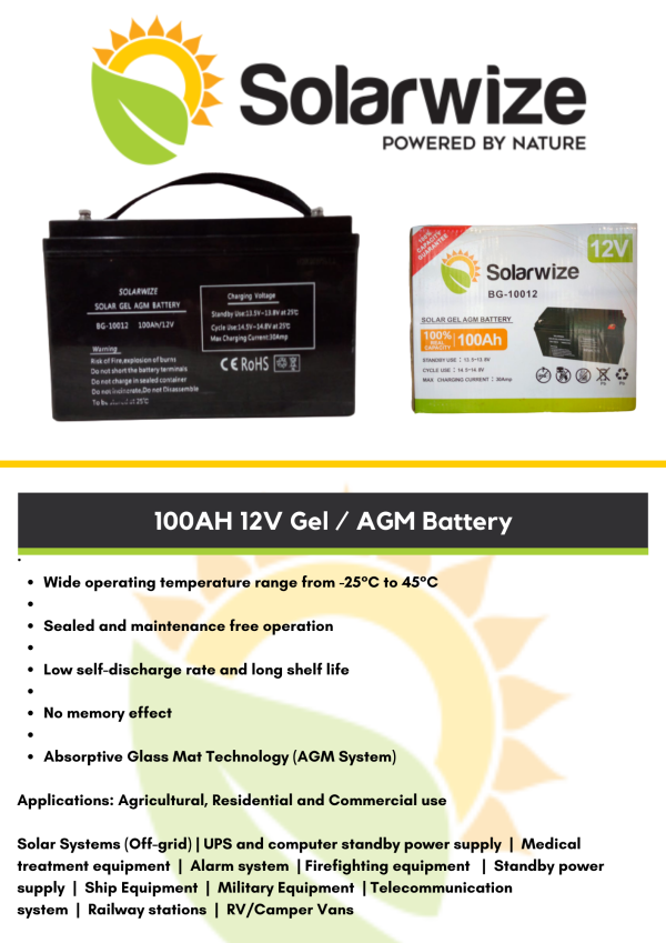 Solarwize 12v 100A Gel Deep Cycle Battery - Image 4